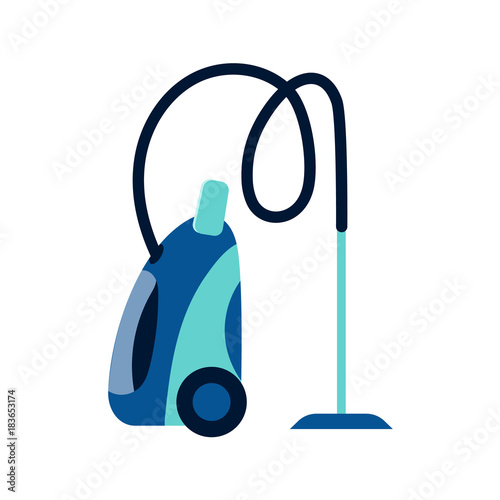 Side view picture of electrical vacuum cleaner, dust extractor, home appliance, flat style vector illustration isolated on white background. Flat style icon, concept of side view vacuum cleaner