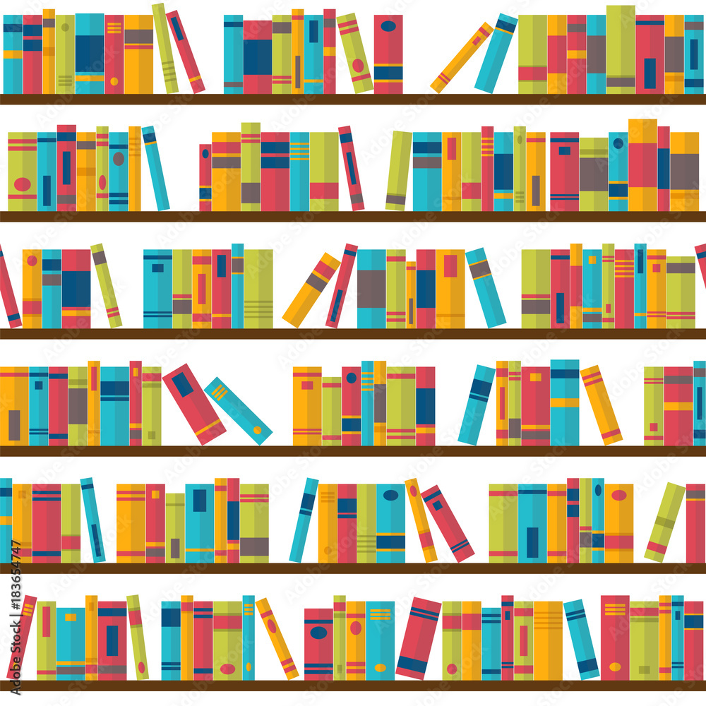Seamless pattern with books on bookshelves. Library, bookstore. Flat design Seamless pattern with books on bookshelves. Library, bookstore. Flat design