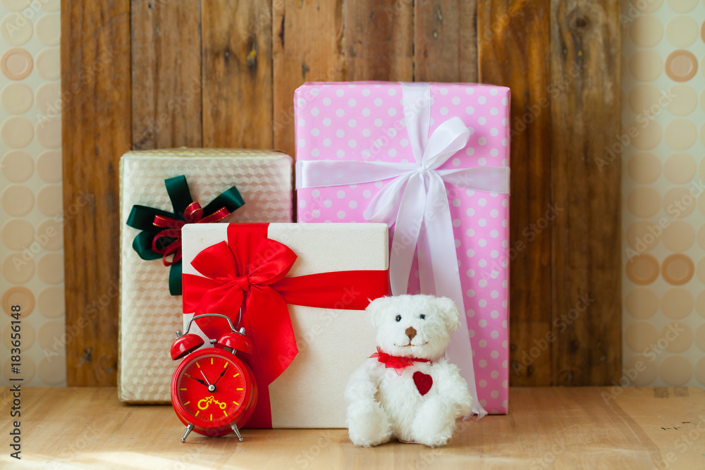 custom made wallpaper toronto digitalChristmas gift box on wooden background. Merry Christmas and Happy New Year!!