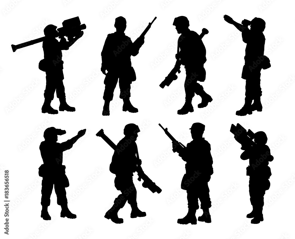 Man-portable air-defense system. Soldiers silhouettes set