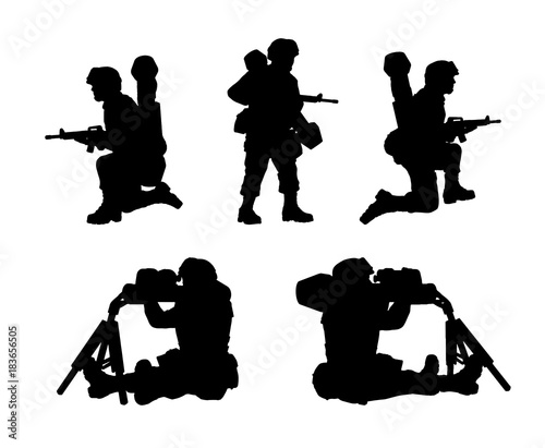 Man-portable anti-tank missile system. Soldiers silhouettes set