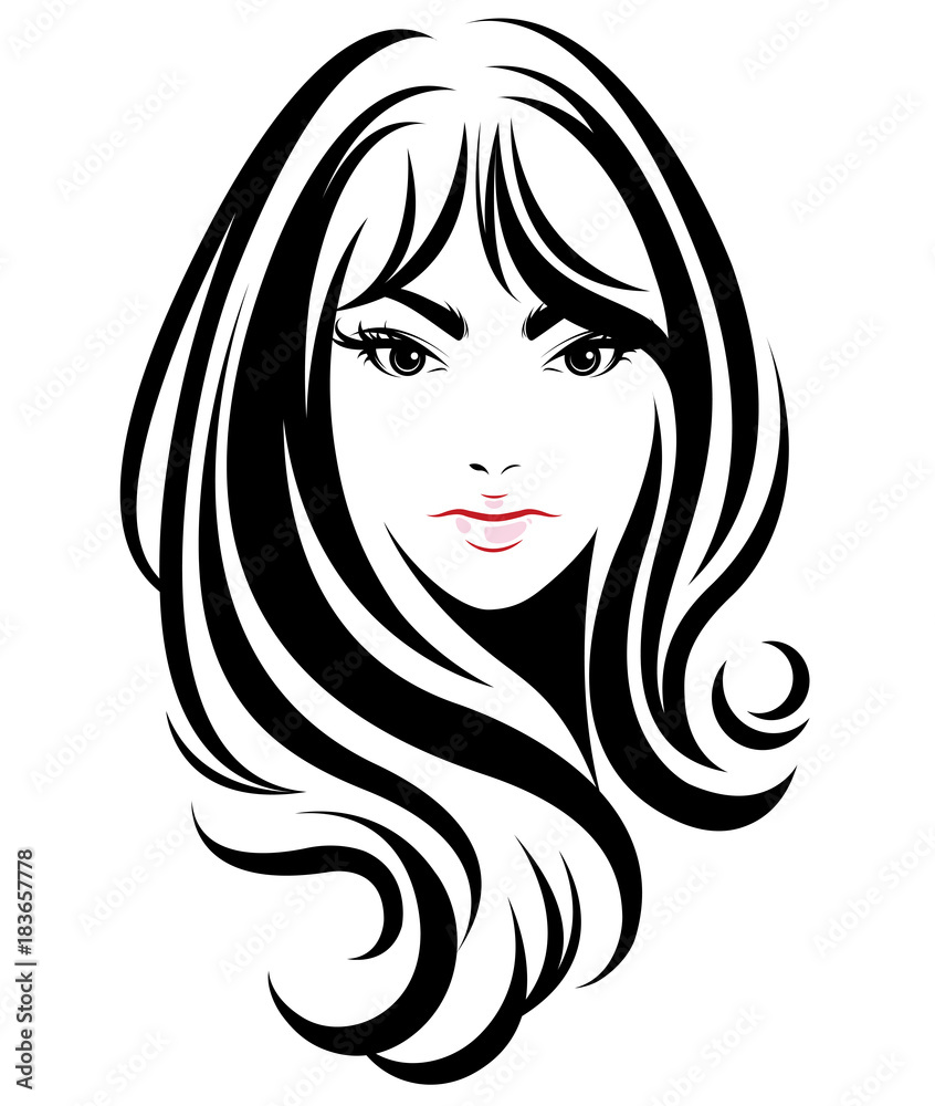 women long hair style icon, logo women face on white background