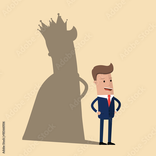 Business king. Businessman with shadow as king. Man leader, success boss, human ego. Vector illustration