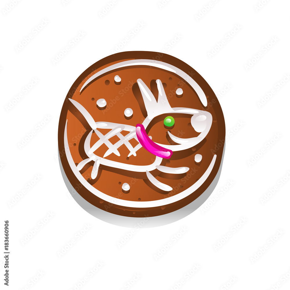 Cute gingerbread cookies for christmas with a dog symbol 2018. Isolated on white background. Vector illustration. Cute gingerbread cookies for christmas with a dog symbol 2018. Isolated on white background. Vector illustration.