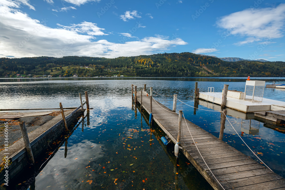 Millstatt lake (german: Millstaettersee) in the fall. Town of Millstatt am See, situated on the southern slope of the Gurktal Alps in the state of Carinthia, Austria.
