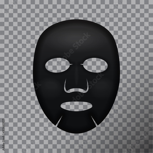 Black Facial Mask Cosmetics. Vector package design for face mask on transparent background
