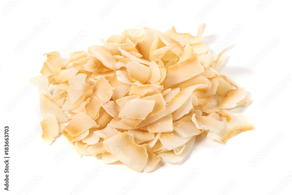 Slices of coconut, close-up, isolated on white background. Slices of coconut, close-up, isolated on white background.