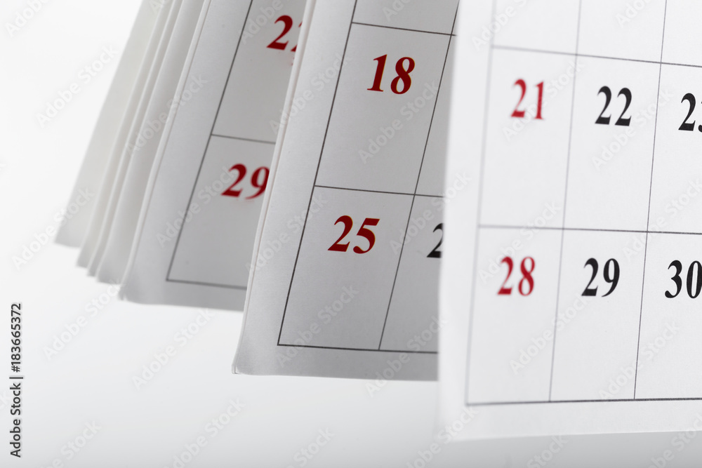 Calendar pages close up business time concept Calendar pages close up business time concept