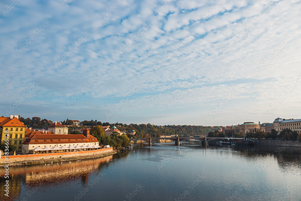 Fototapeta premium Vltava river and old downtown of Prague, the capital of Czech Republic