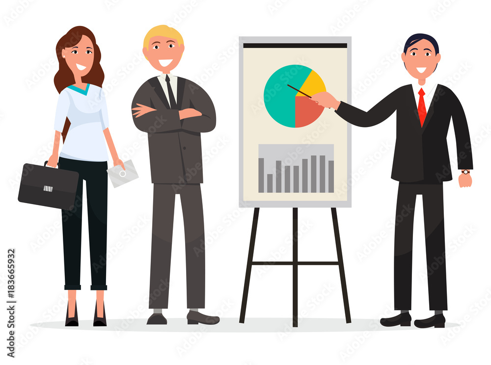 Group of Business People with Diagram on Poster Group of Business People with Diagram on Poster