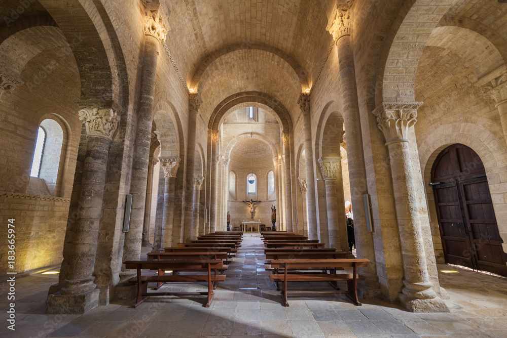 Interior of famous romanesque church of Saint Martin in Fromista, Palencia, Spain.