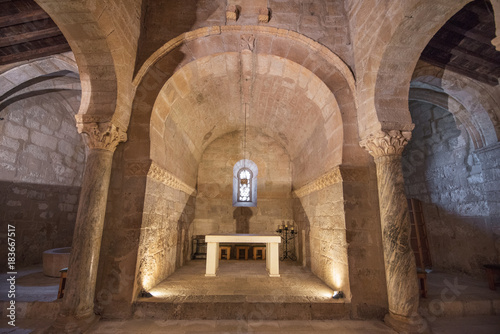 Interior of St. Juan church. is the oldest spanish church dated from seventh century, Banos de Cerrato Palencia, Spain. photo