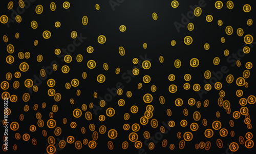 Bitcoins security business background. Bitcoin crypto mining visualization. Business wallet background, security currency exchange, vector model. Crypto virtual payment finance. Gold money trading