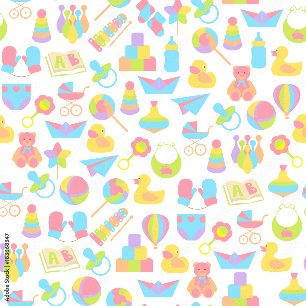 Baby toys seamless pattern on white background