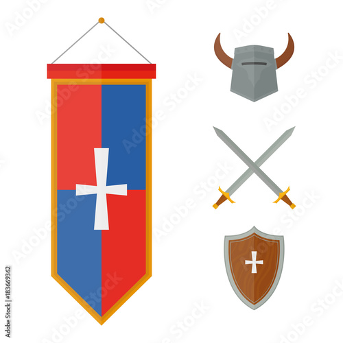 Fotografie Knights symbols medieval weapons heraldic knighthood elements medieval kingdom gear knightly vector illustration