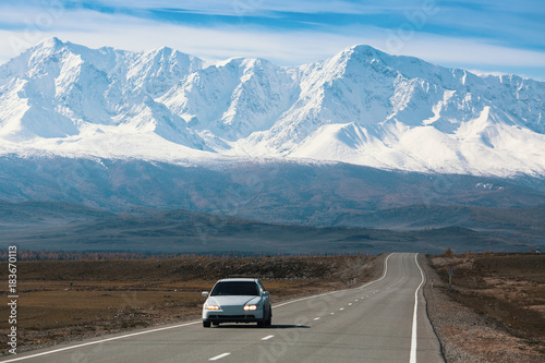 Chuya highway and mountain North-Chuya ridge of Altai mountains, Russia.