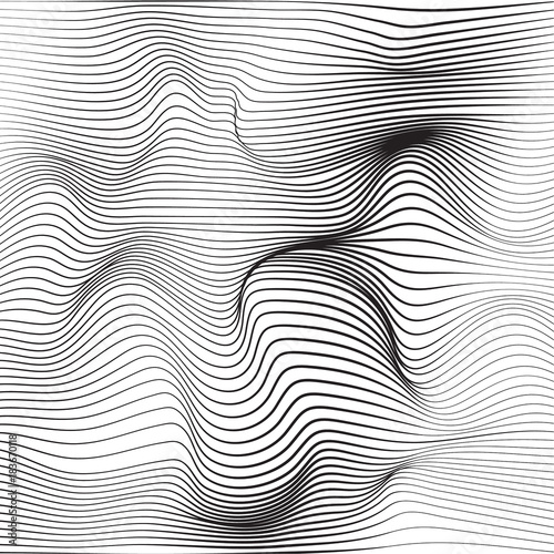 Distorted wave monochrome texture. Abstract dynamical rippled surface. Vector stripe  deformation background.