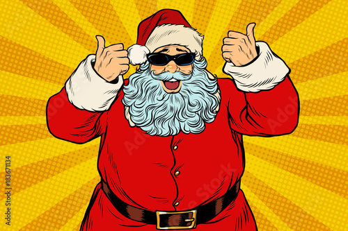 Thumbs up Santa Claus in sunglasses