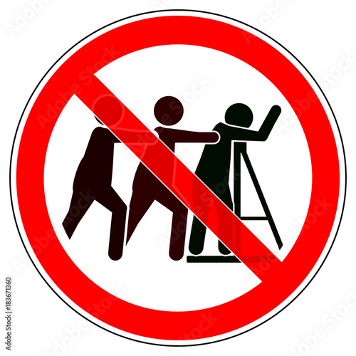 srr292 SignRoundRed - german - Verbotszeichen: Personen nicht gegen Bühnenabsperrgitter schieben / drücken - english - do not push persons against the platform safety gate / stage barriers - xxl g5696