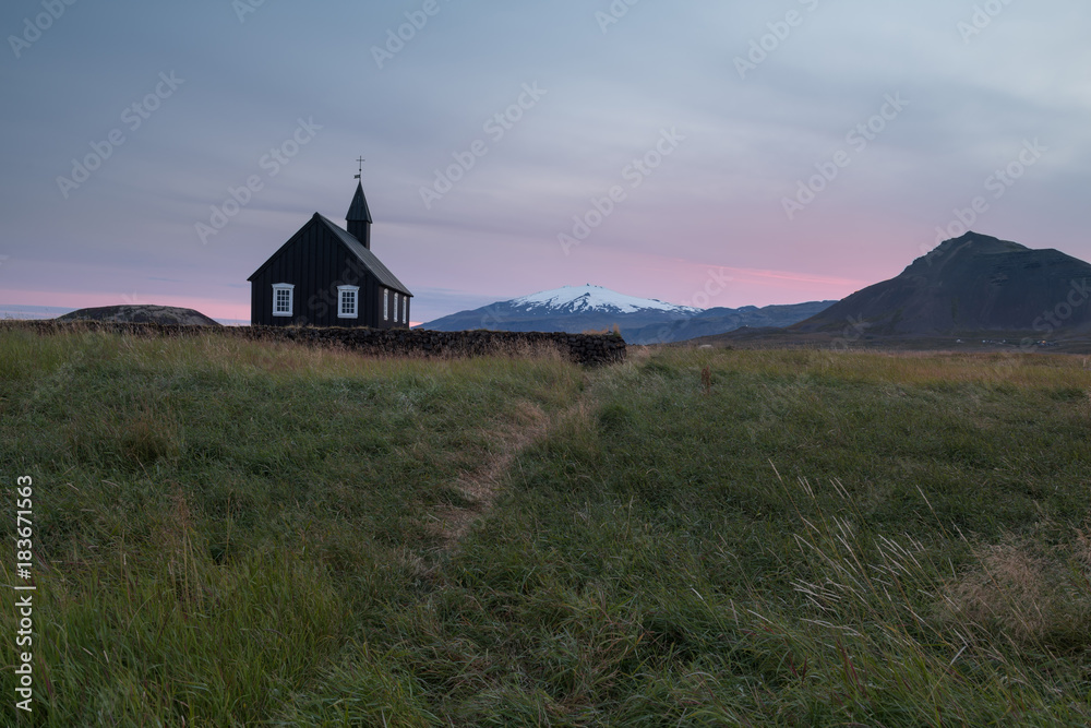 Beautiful black wooden church in Budir.