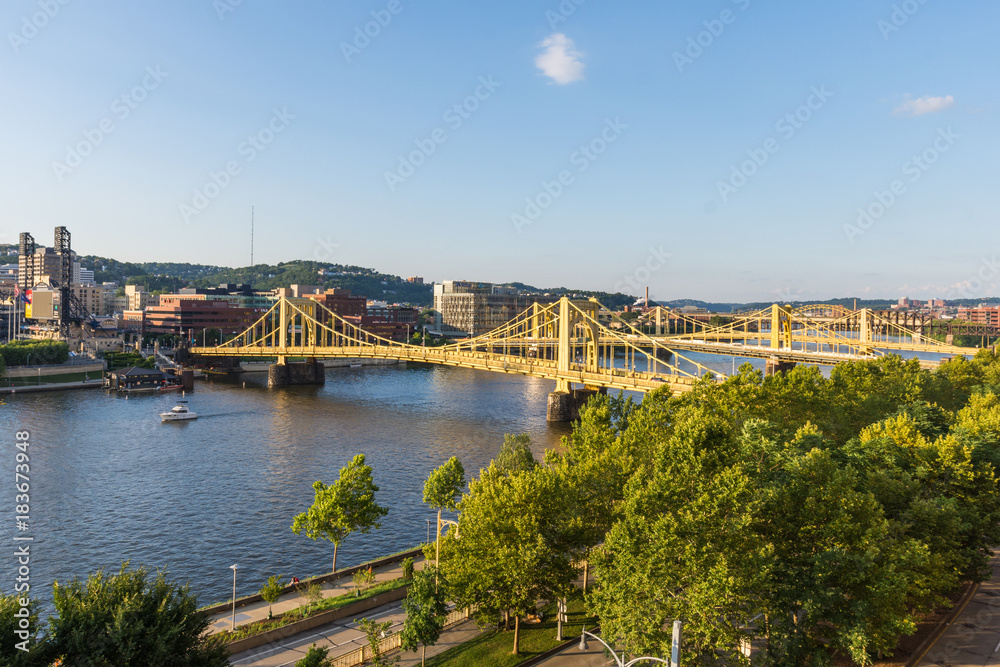 Downtown Culrural District next to Allegheny Landing in Pittsburgh, Pennsylvania