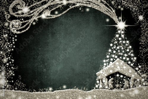 Nativity Scene and Christmas tree card.