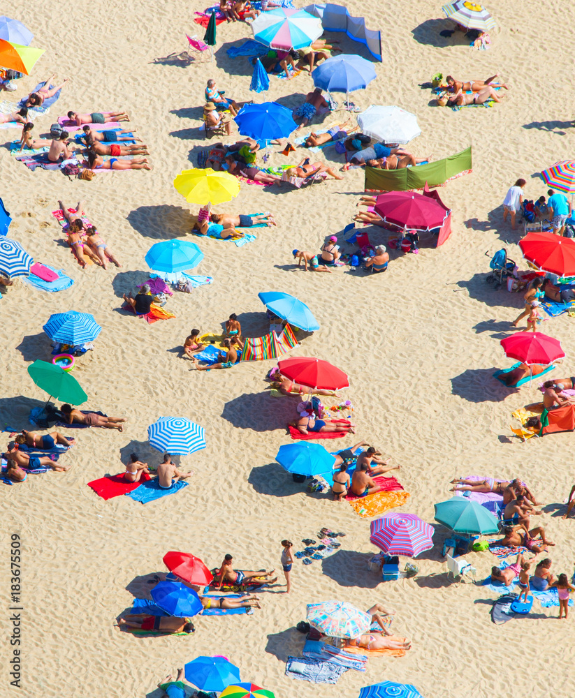 Aerial view of crowded beach