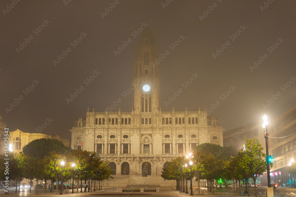 Foggy Porto City Hall, Portugal