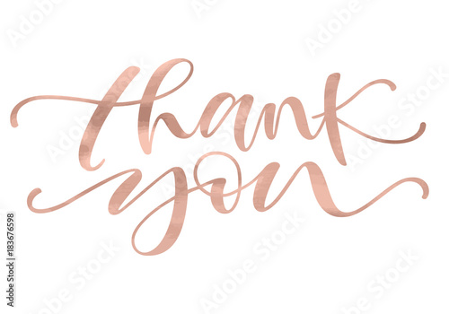 Thank you. Lettering with modern hand writing calligraphic with golden rose trendy color. Vector illustration. This concept design for thank you card, banner or advertising