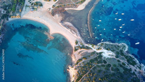 Aerial drone photo of Caribbean tropical island with turquoise clear waters
