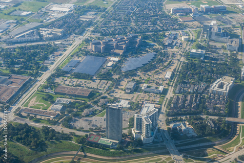 Metropolis Area of Houston, Texas Suburbs from Above in an Airplane