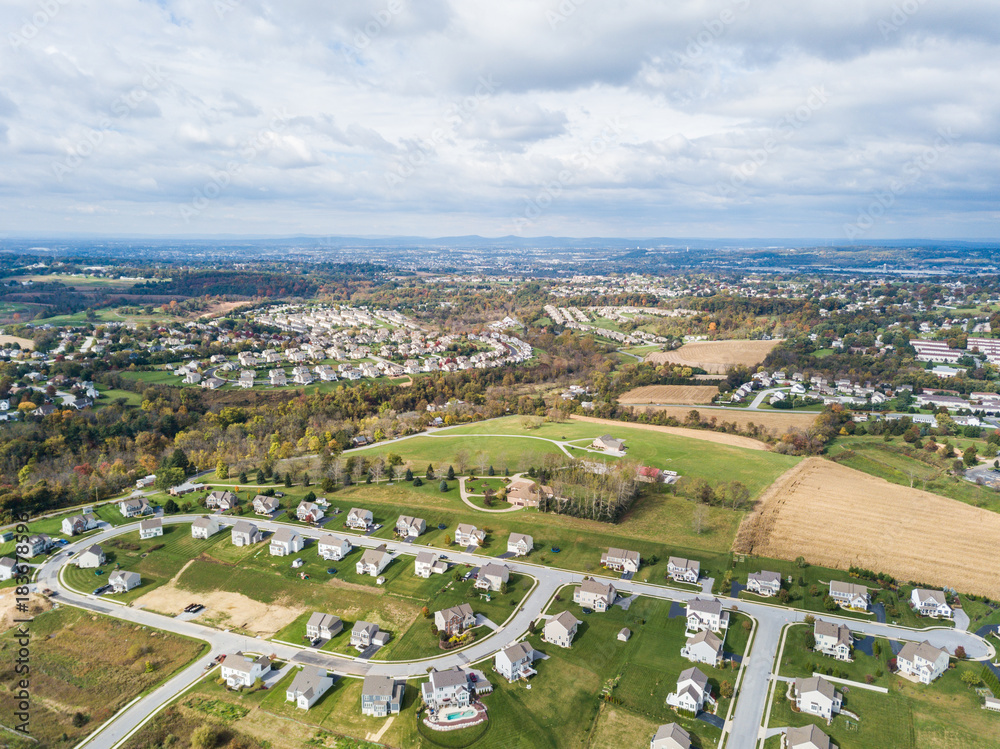 New Neighborhood in Redlion, Pennsylvania from above during Fall