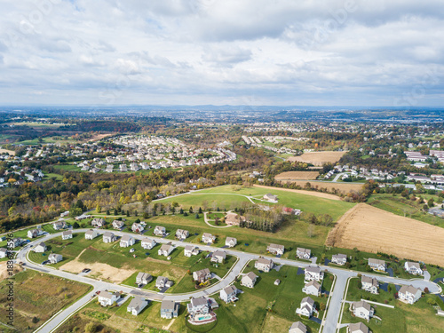 New Neighborhood in Redlion, Pennsylvania from above during Fall photo