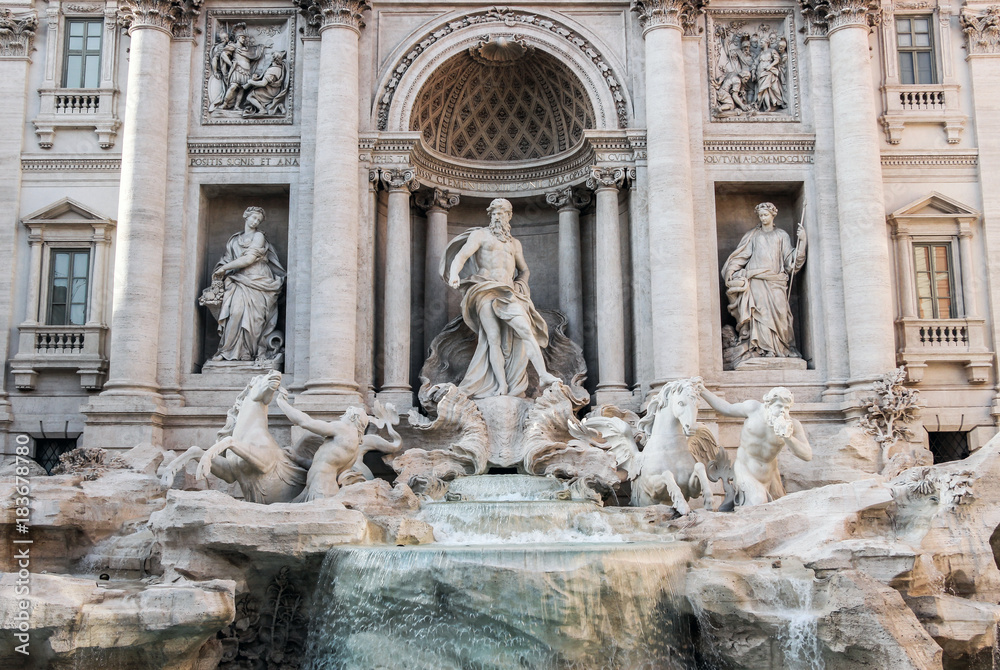 statues at Trevi water fountain in Rome