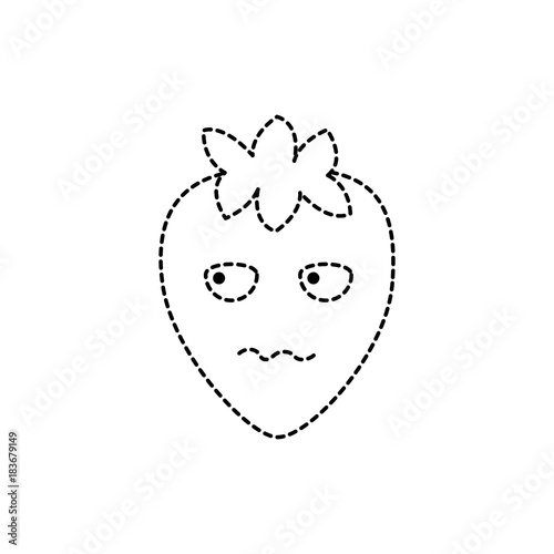 strawberry serious fruit kawaii icon image vector illustration design  black dotted line