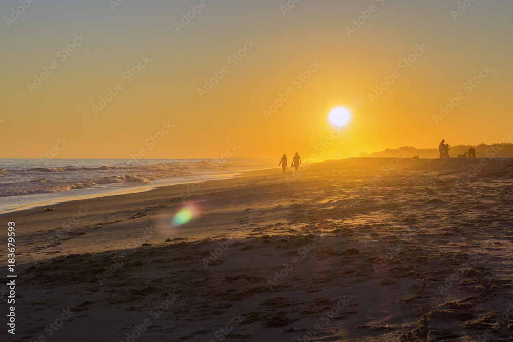 Sunset seascape of famous Montegordo beach, Algarve.