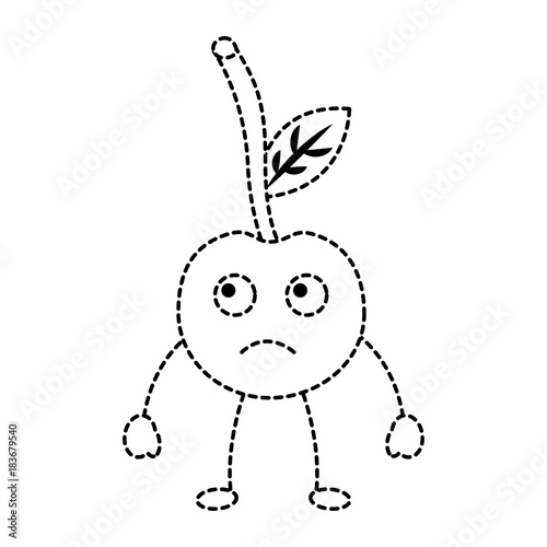 cherry sad fruit kawaii icon image vector illustration design  black dotted line