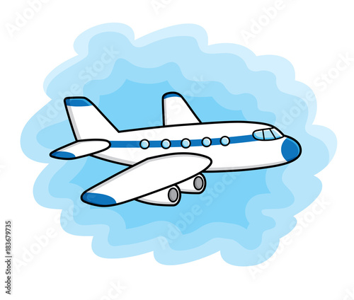 White jet airplane on a sky background.