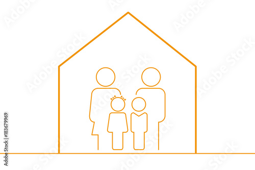 Family At Home - Flat Line Icon - Editable Vector