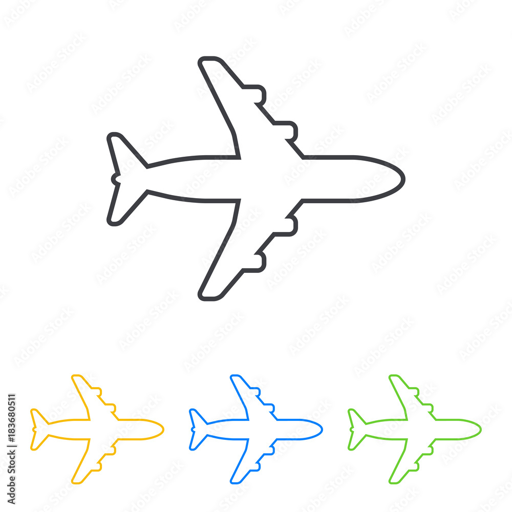 Icono plano linea avion en varios colores Icono plano linea avion en varios colores