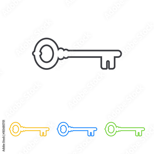 Icono plano linea llave antigua en varios colores