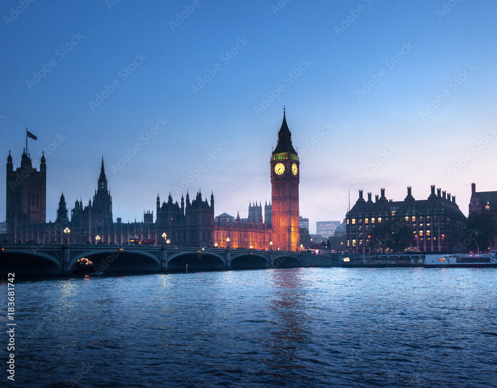 Big Ben and Westminster at sunset, London, UK Big Ben and Westminster at sunset, London, UK