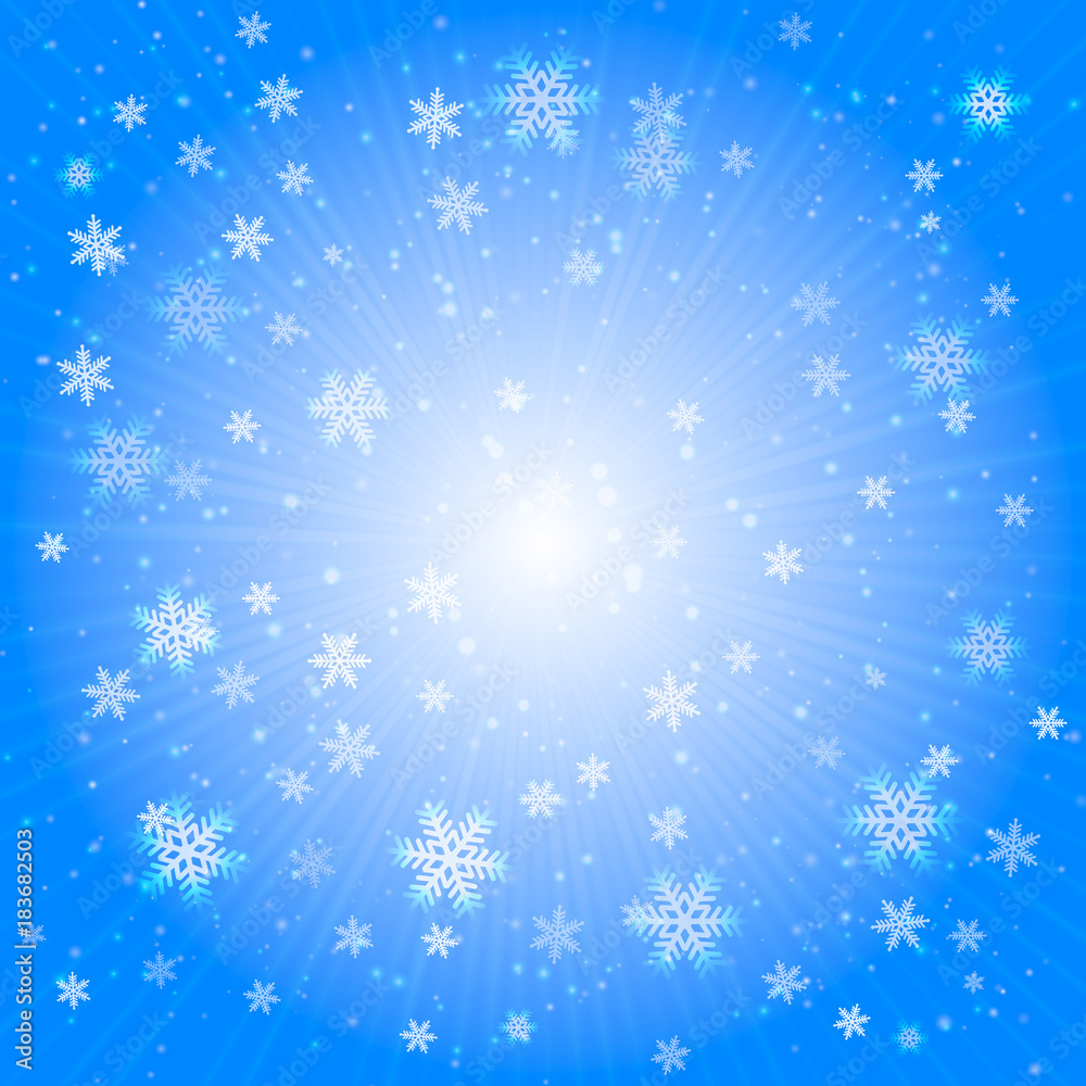Light blue Christmas abstract background with snowflakes.