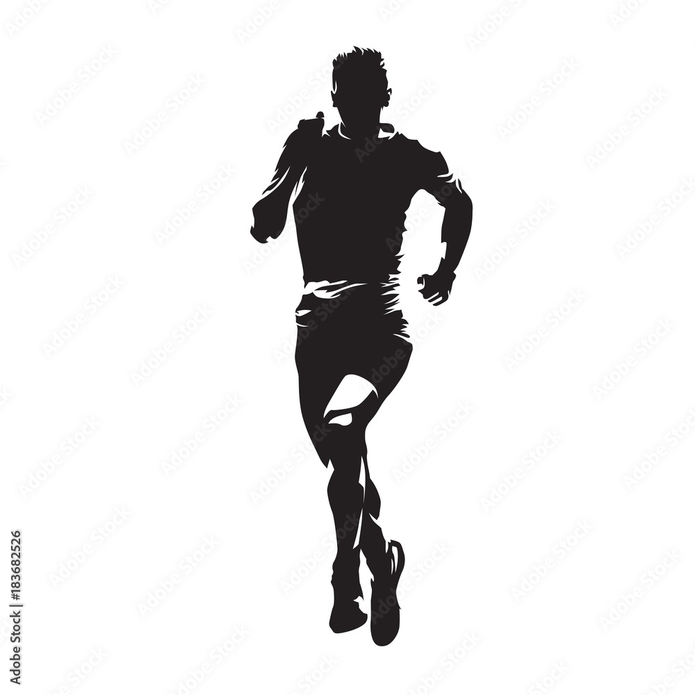 Vettoriale Stock Running man, abstract vector silhouette. Front view  marathon runner | Adobe Stock