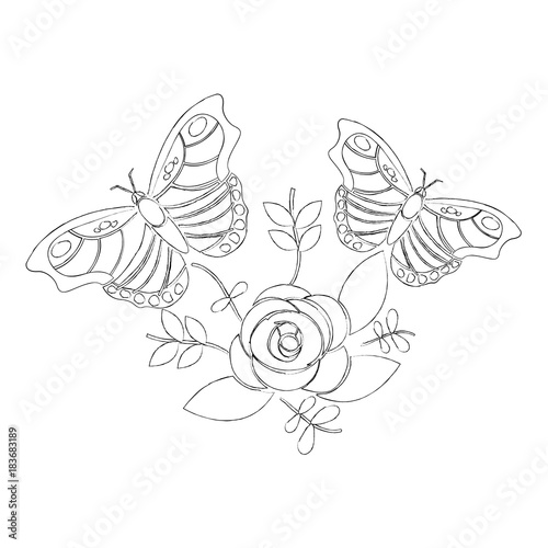 butterflies with flower leaves floral ornament vector illustration