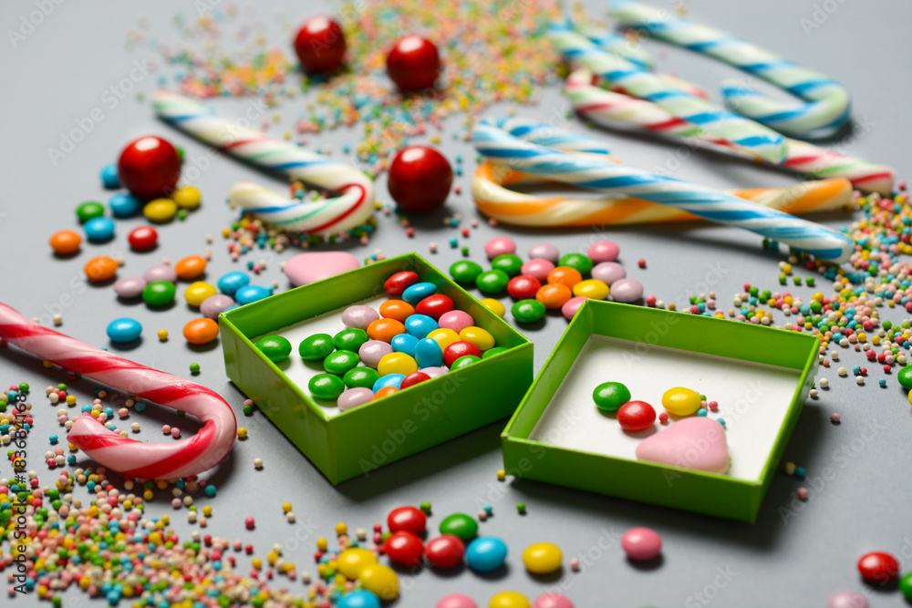 pile of assorted and colored candies - closeup