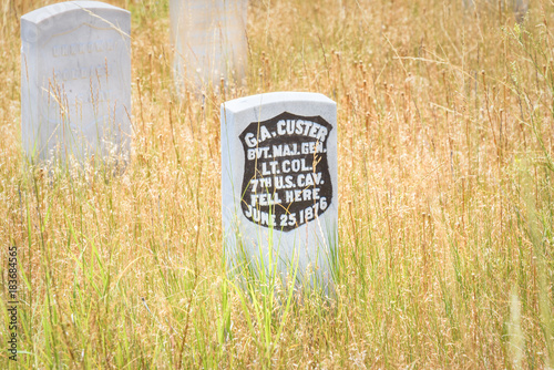 Tableau sur toile Little Bighorn Battlefield National Monument, MONTANA, USA - JULY 18, 2017: General George Armstrong Custer headstone
