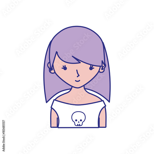 full color girl rocker with skull blouse and hairstyle