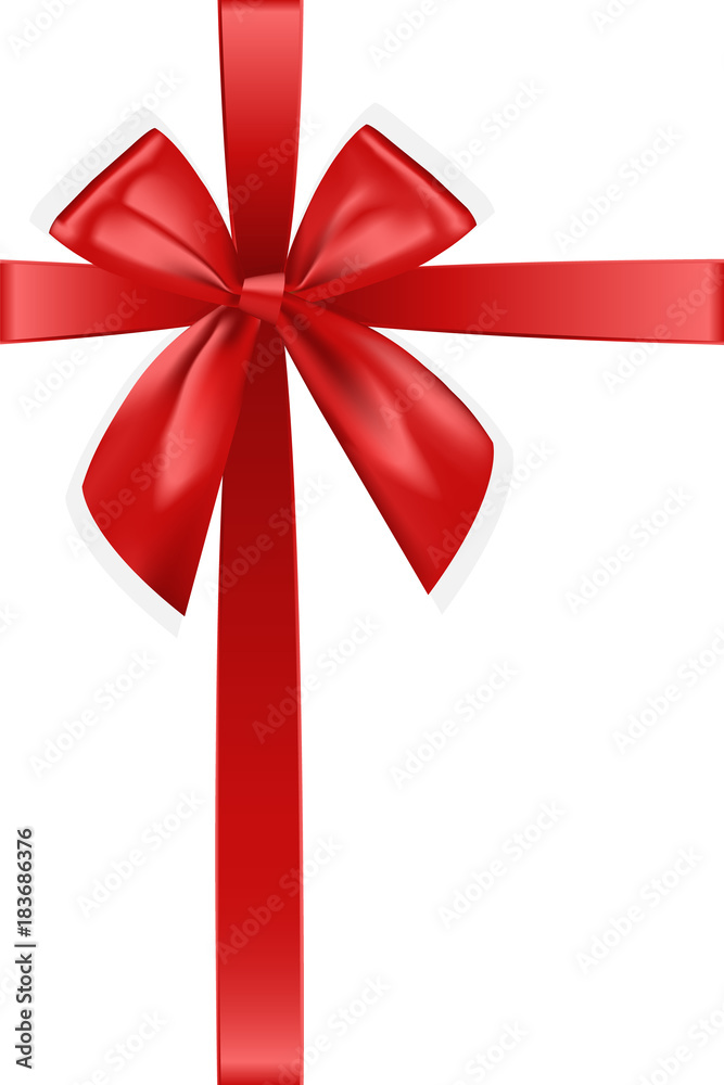 Red realistic bow for gift box on white background. Silk ribbon, 3d gift bow tie for Christmas, New Year, holidays. Red realistic bow for gift box on white background. Silk ribbon, 3d gift bow tie for Christmas, New Year, holidays.
