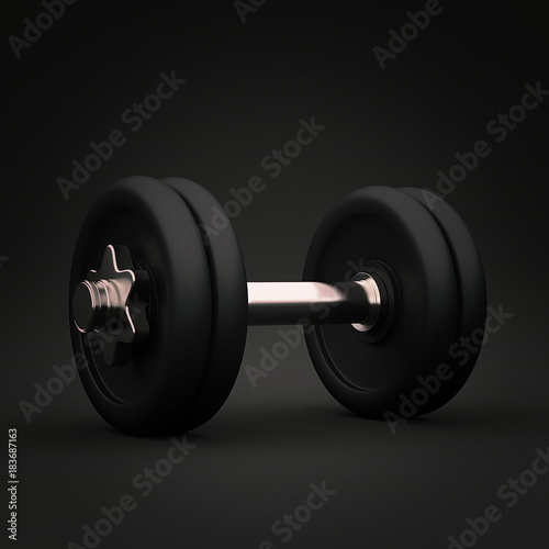 Fitness exercise equipment dumbbell weights on dark background.